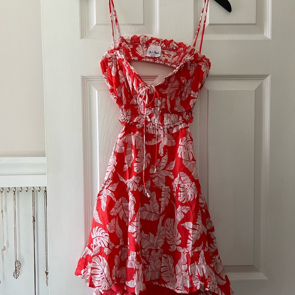 Red Floral Ruffle-Trim Women’s Dress